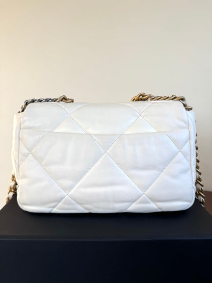 Pre-owned Chanel 19 Small White Lambskin Flap Bag