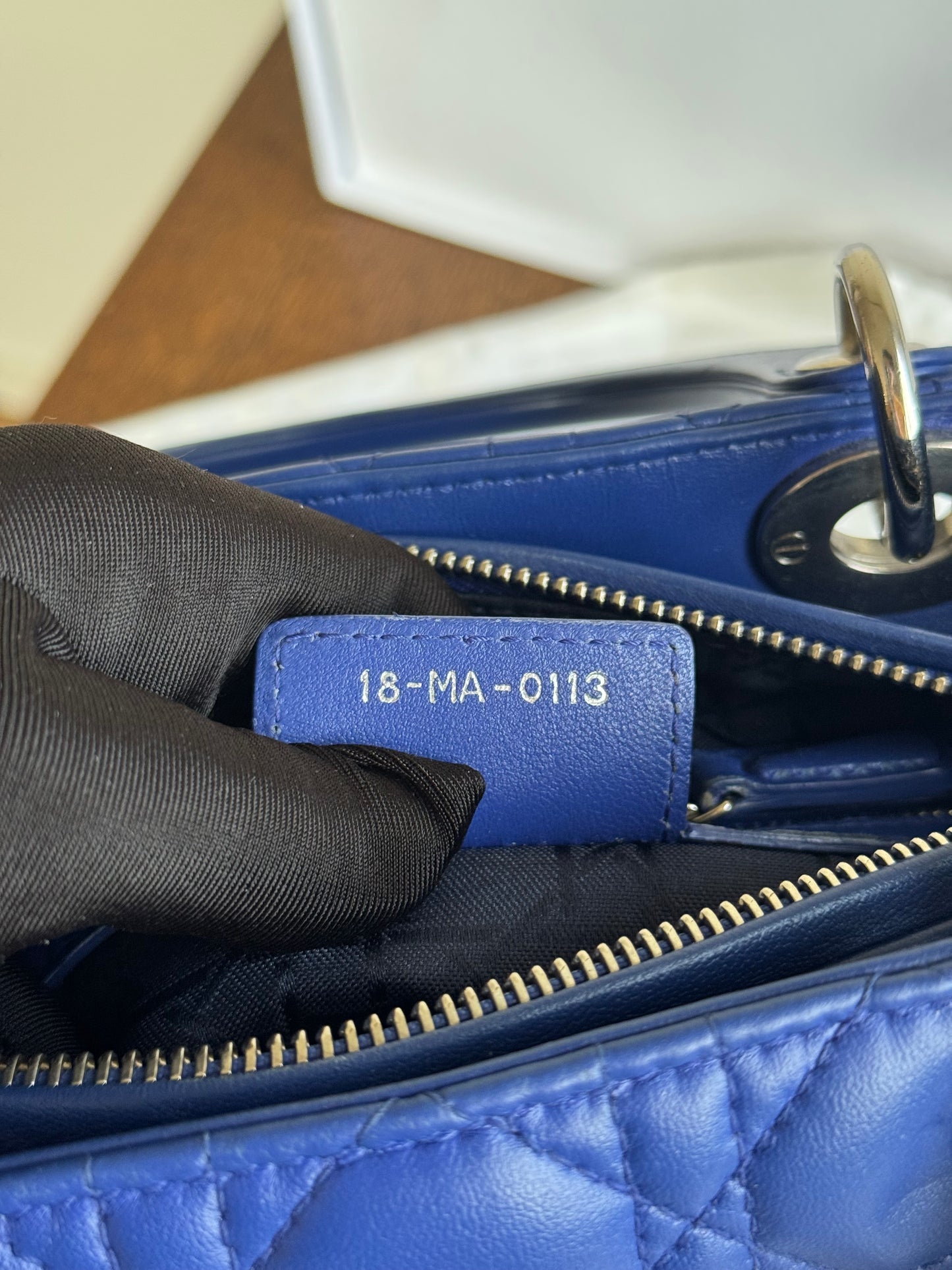 Pre-owned Dior Lady Dior Medium Blue Lambskin Bag