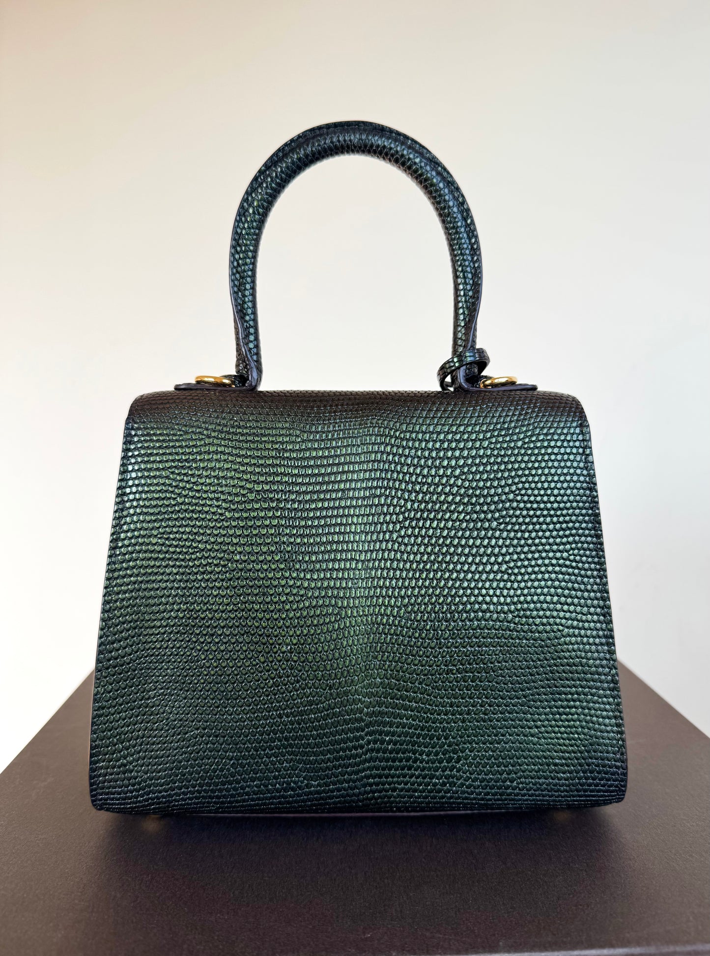 Pre-owned Delvaux Brillant Mini Metallic Dark Green Lizard Bag