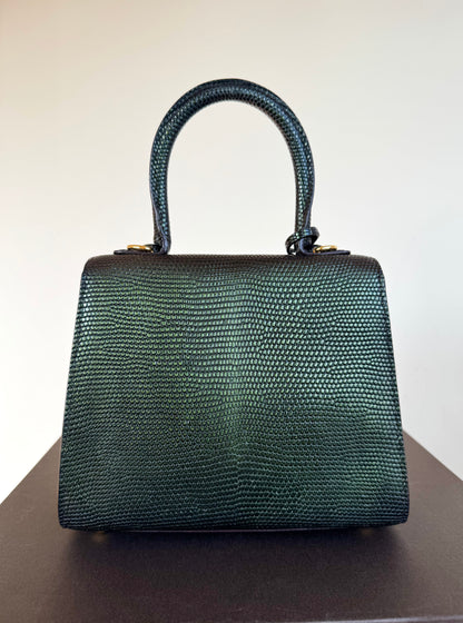 Pre-owned Delvaux Brillant Mini Metallic Dark Green Lizard Bag
