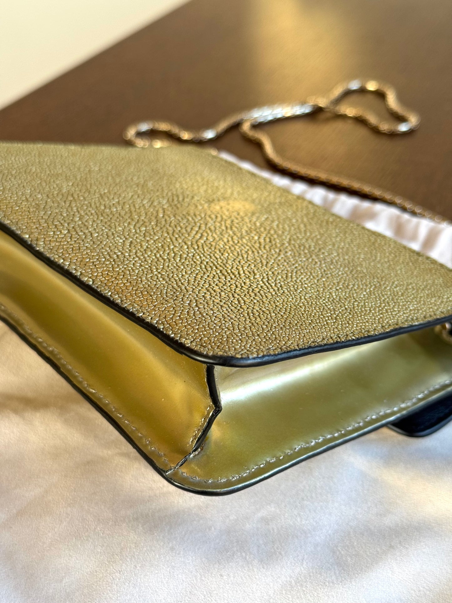 Pre-owned Bvlgari Serpenti Forever Small Gold Stingray Shoulder Bag