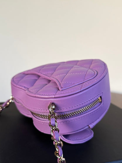 Pre-owned Chanel CC In Love Small Purple Leather Heart Bag