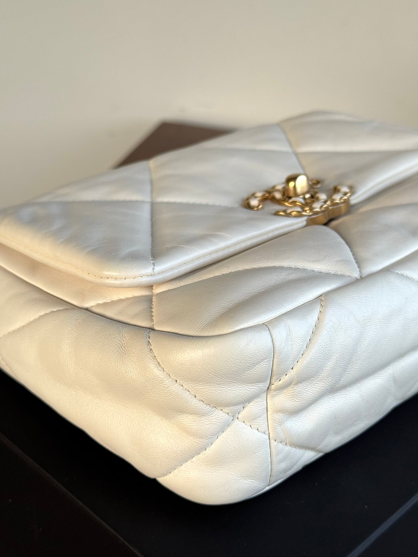Pre-owned Chanel 19 Small White Lambskin Flap Bag