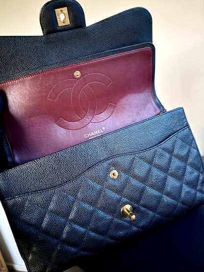 Pre-owned Chanel Timeless Classic Jumbo Black Caviar Flap Bag