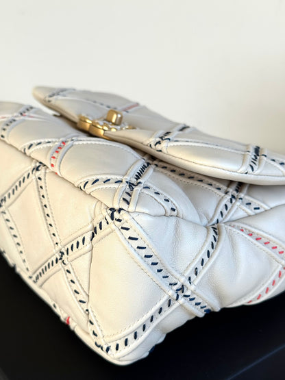 Pre-owned Chanel 19 Small Stitch Beige Lambskin Flap Bag Limited Edition