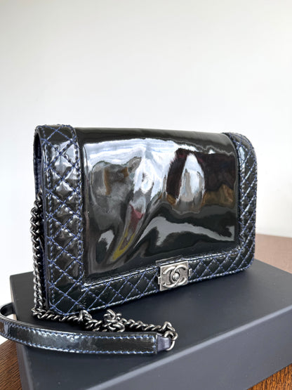 Pre-owned Chanel Boy WOC Black Patent Leather Flap Bag