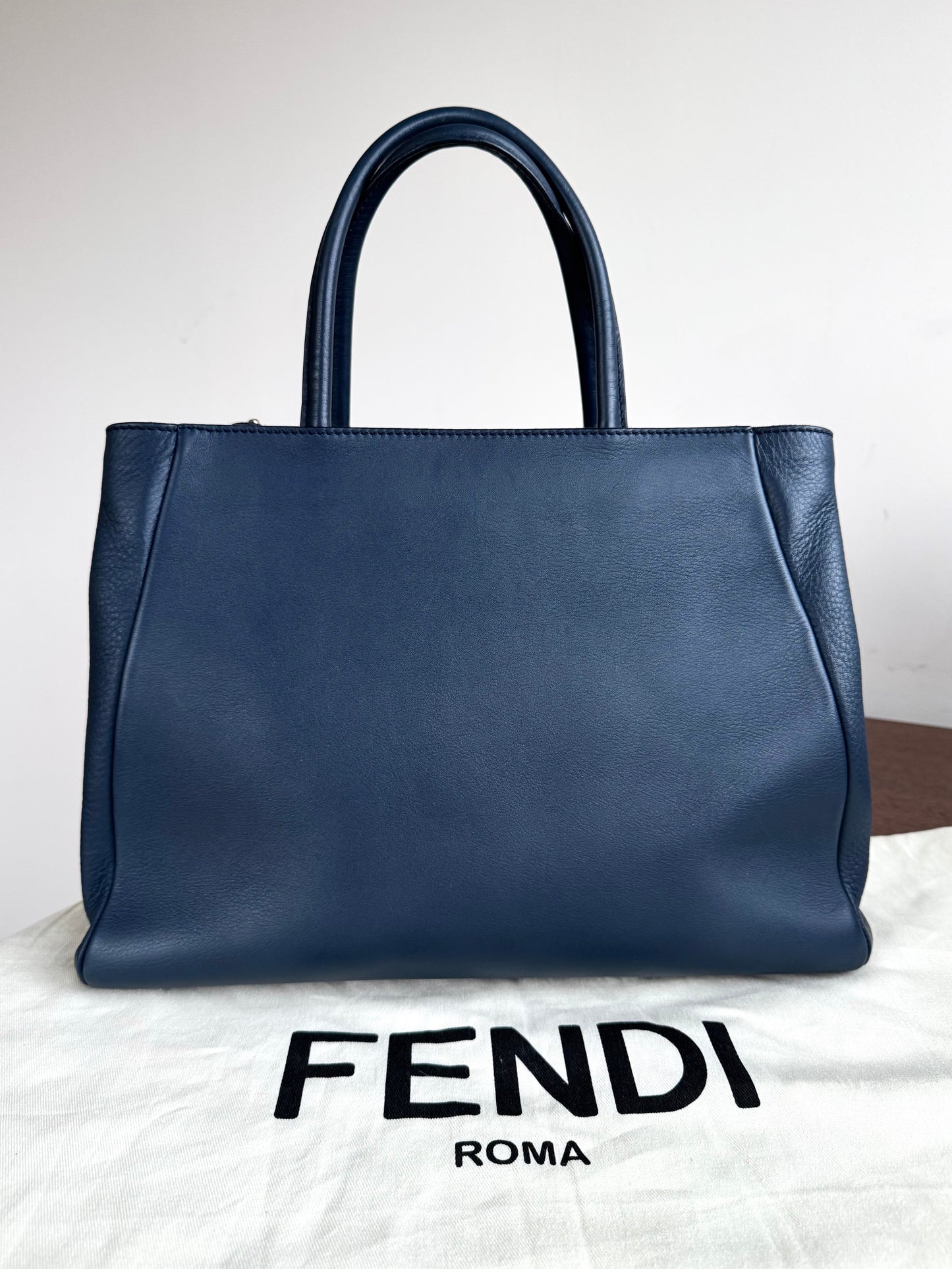 Pre-owned Fendi 2Jours Navy Blue Fringed Leather Bag
