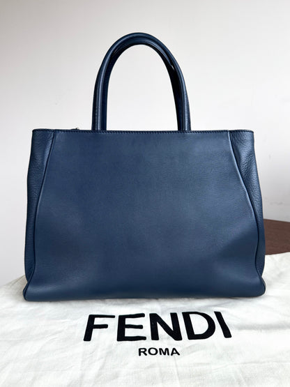 Pre-owned Fendi 2Jours Navy Blue Fringed Leather Bag