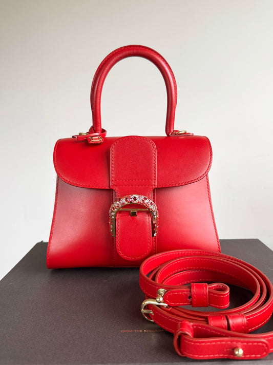 Pre-owned Delvaux Brillant Mini Swarovski Red Box Leather Bag Limited Edition