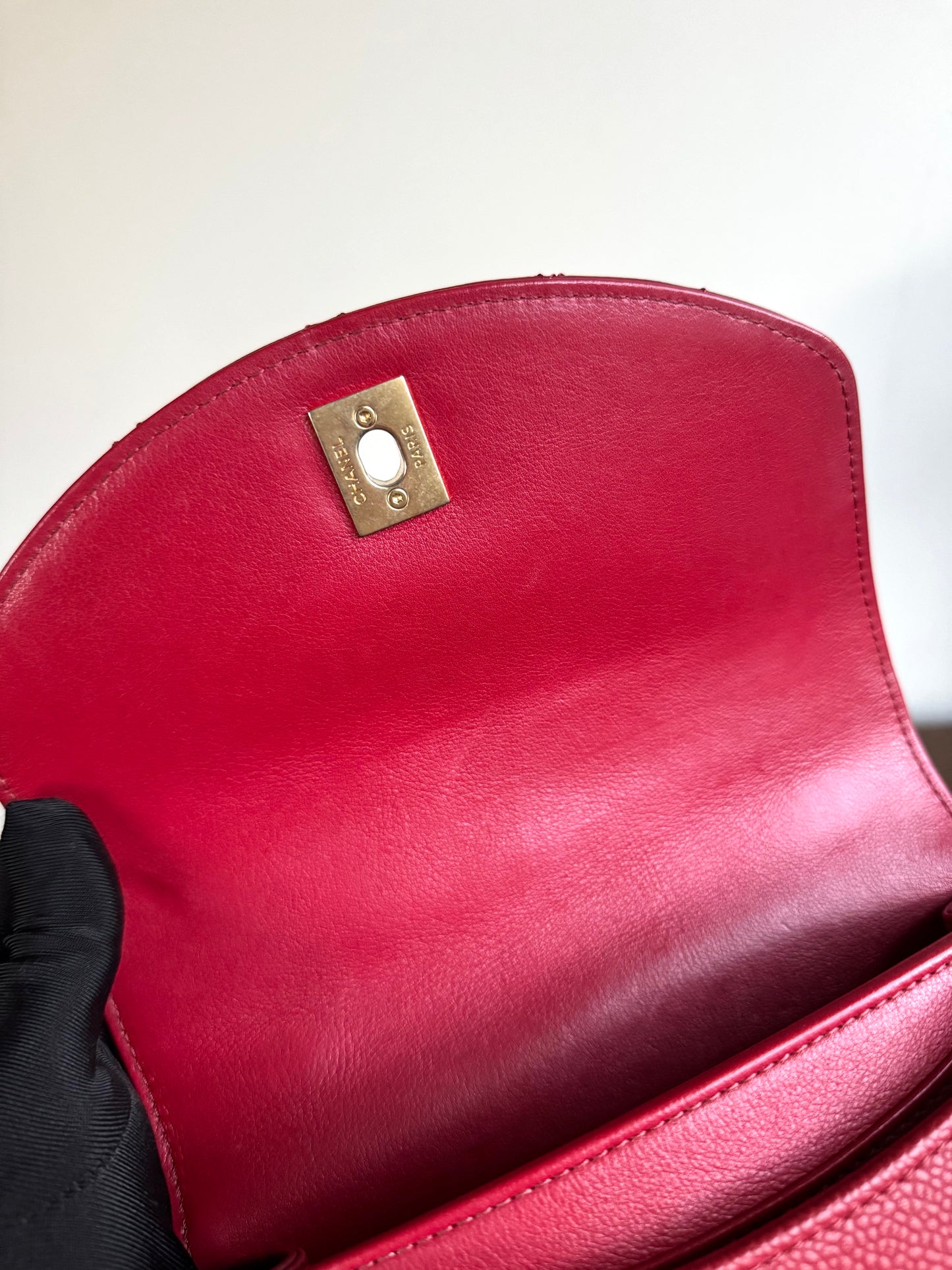 Pre-owned Chanel Top Chain Red Burgundy Caviar Flap Bag