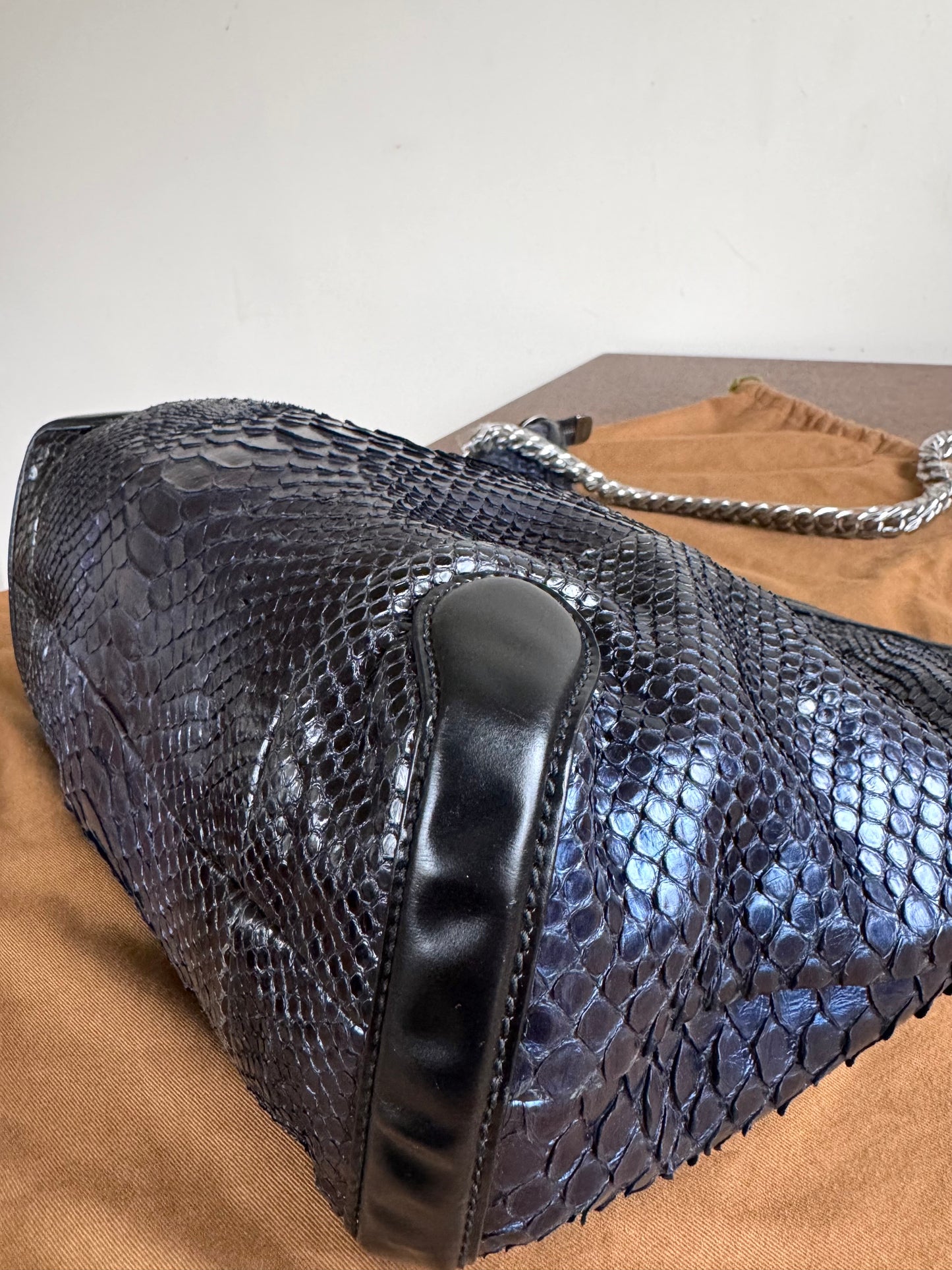 Pre-owned Gucci Galaxy Python Metallic Blue Hobo Bag