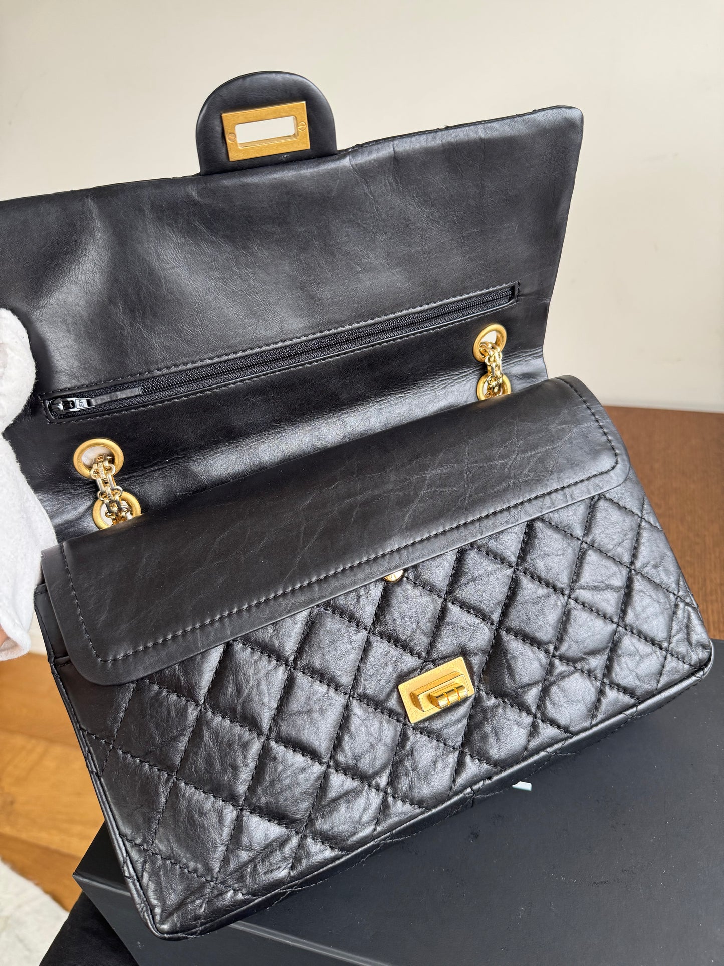 Pre-owned Chanel 2.55 Reissue Large 226 Black Calfskin Flap Bag