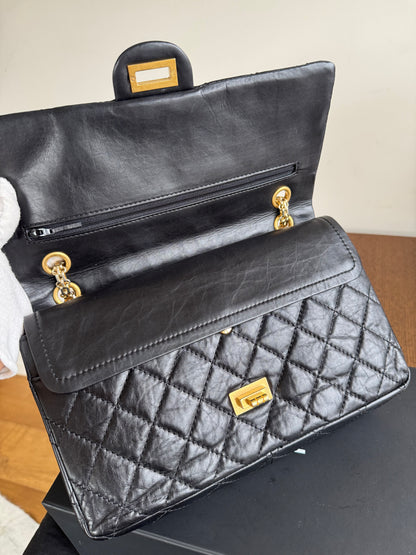 Pre-owned Chanel 2.55 Reissue Large 226 Black Calfskin Flap Bag