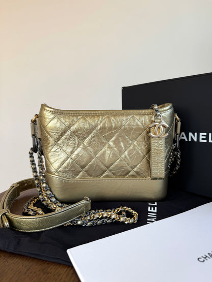 Pre-owned Chanel Gabrielle Small Gold Leather Hobo Bag