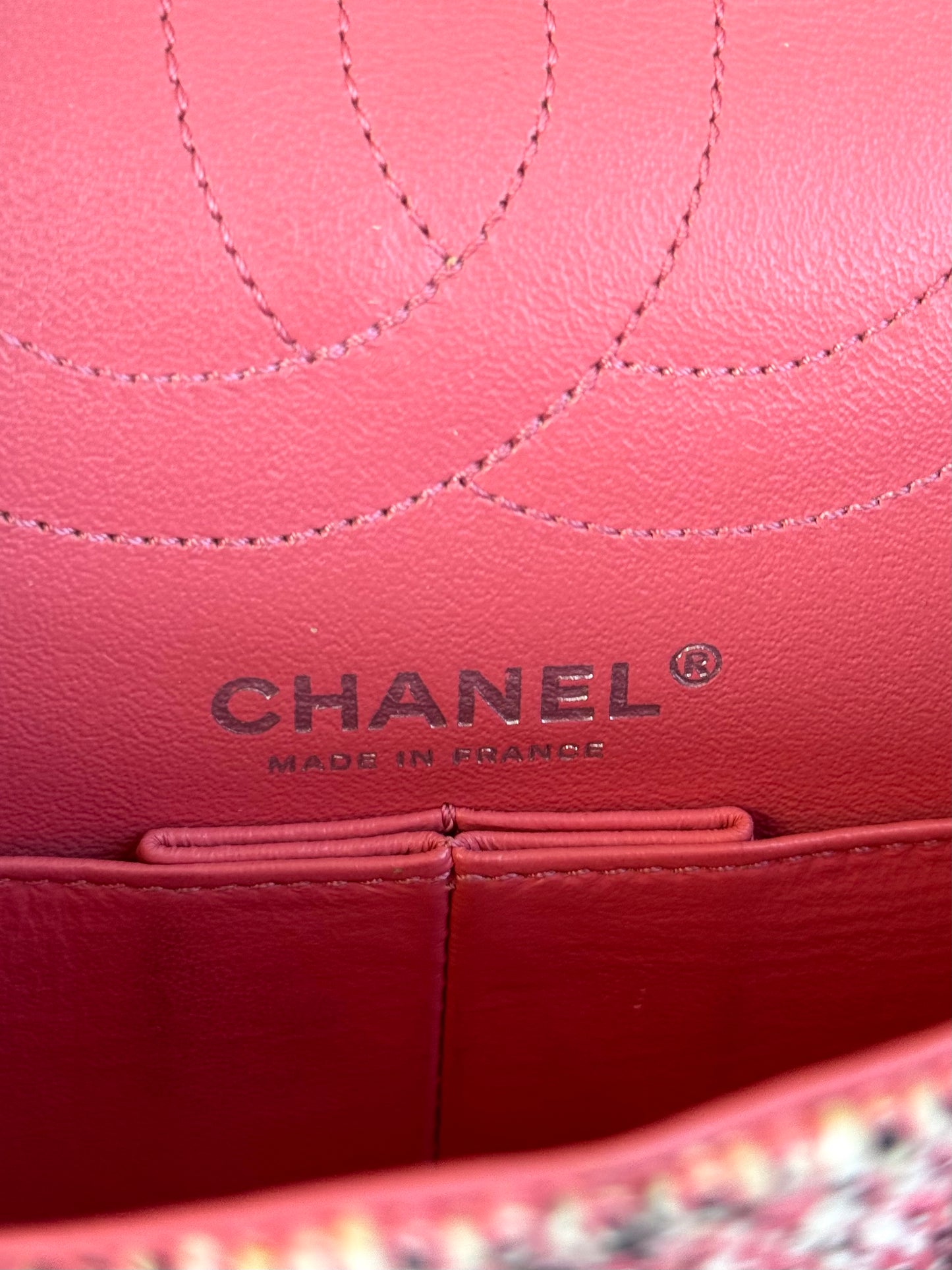 Pre-owned Chanel 2.55 Reissue 225 Medium Pink Tweed Flap Bag