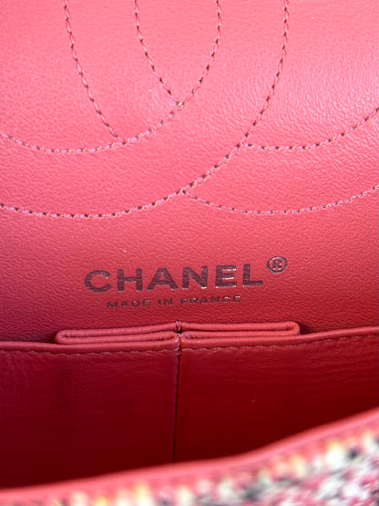 Pre-owned Chanel 2.55 Reissue 225 Medium Pink Tweed Flap Bag