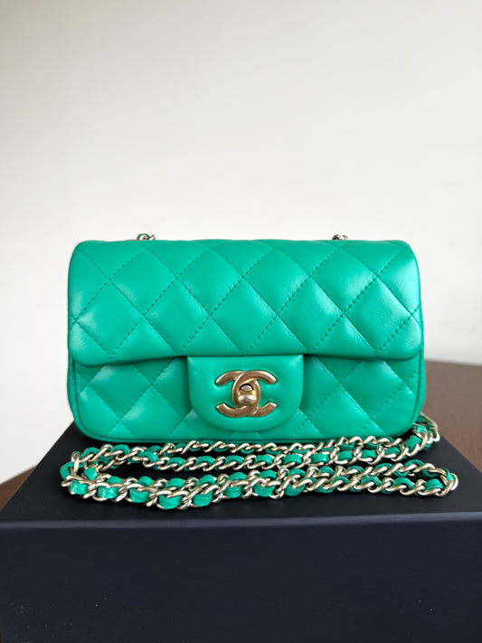 Pre-owned Chanel Timeless Extra Mini Green Leather Flap Bag