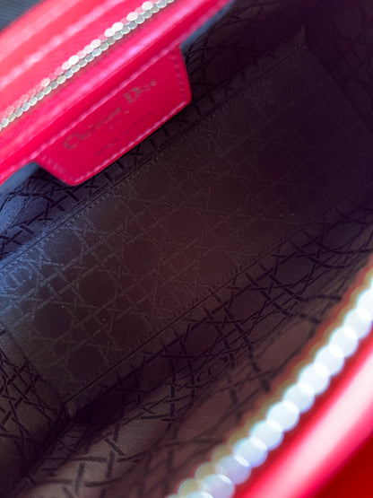 Pre-owned Dior Lady Dior Medium Red Lambskin Bag