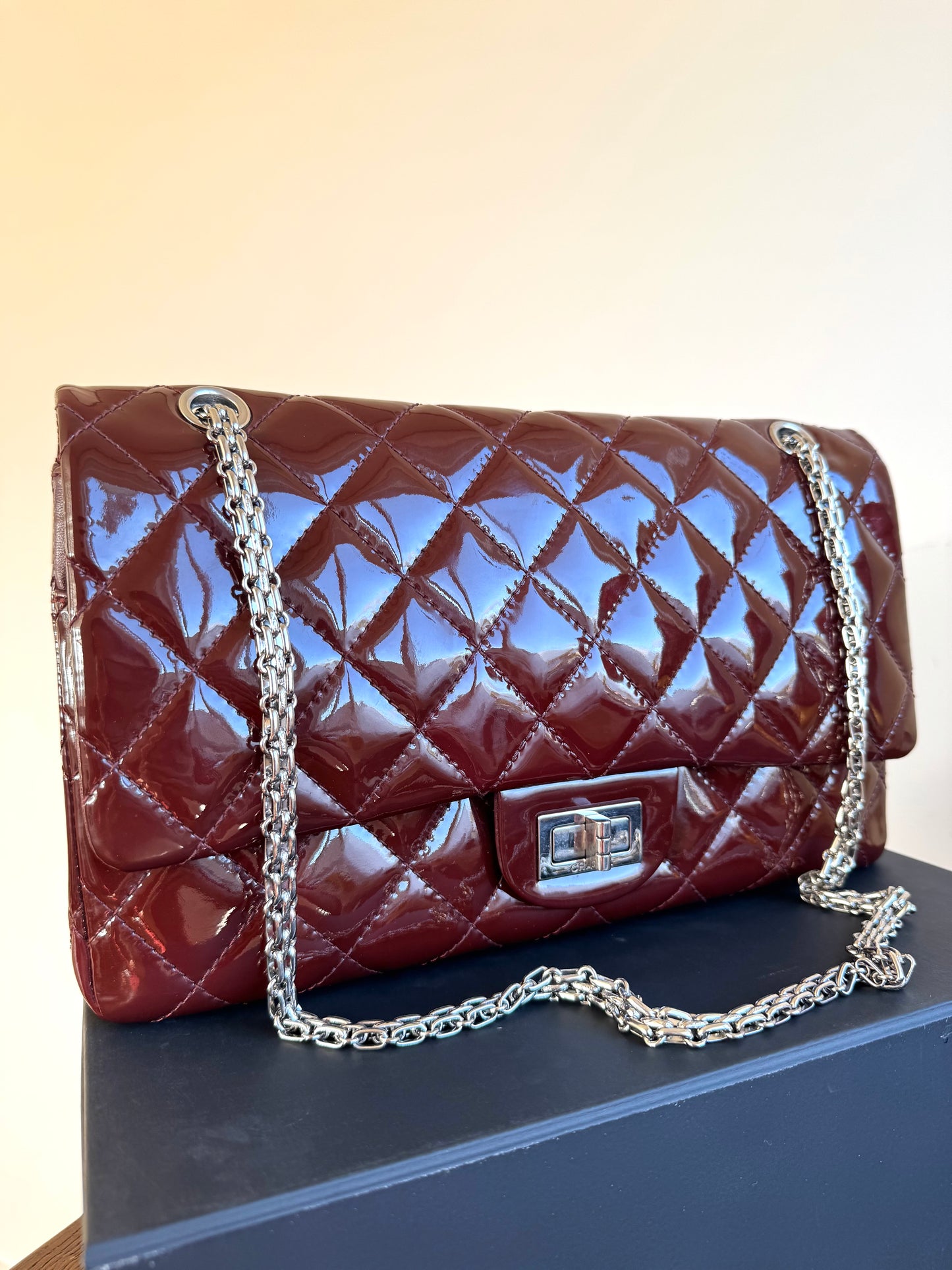 Pre-owned Chanel 2.55 Reissue Maxi 227 Burgundy Patent Leather Flap Bag