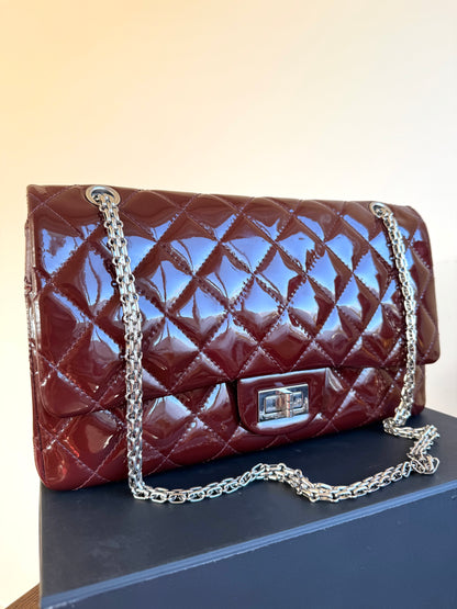 Pre-owned Chanel 2.55 Reissue Maxi 227 Burgundy Patent Leather Flap Bag