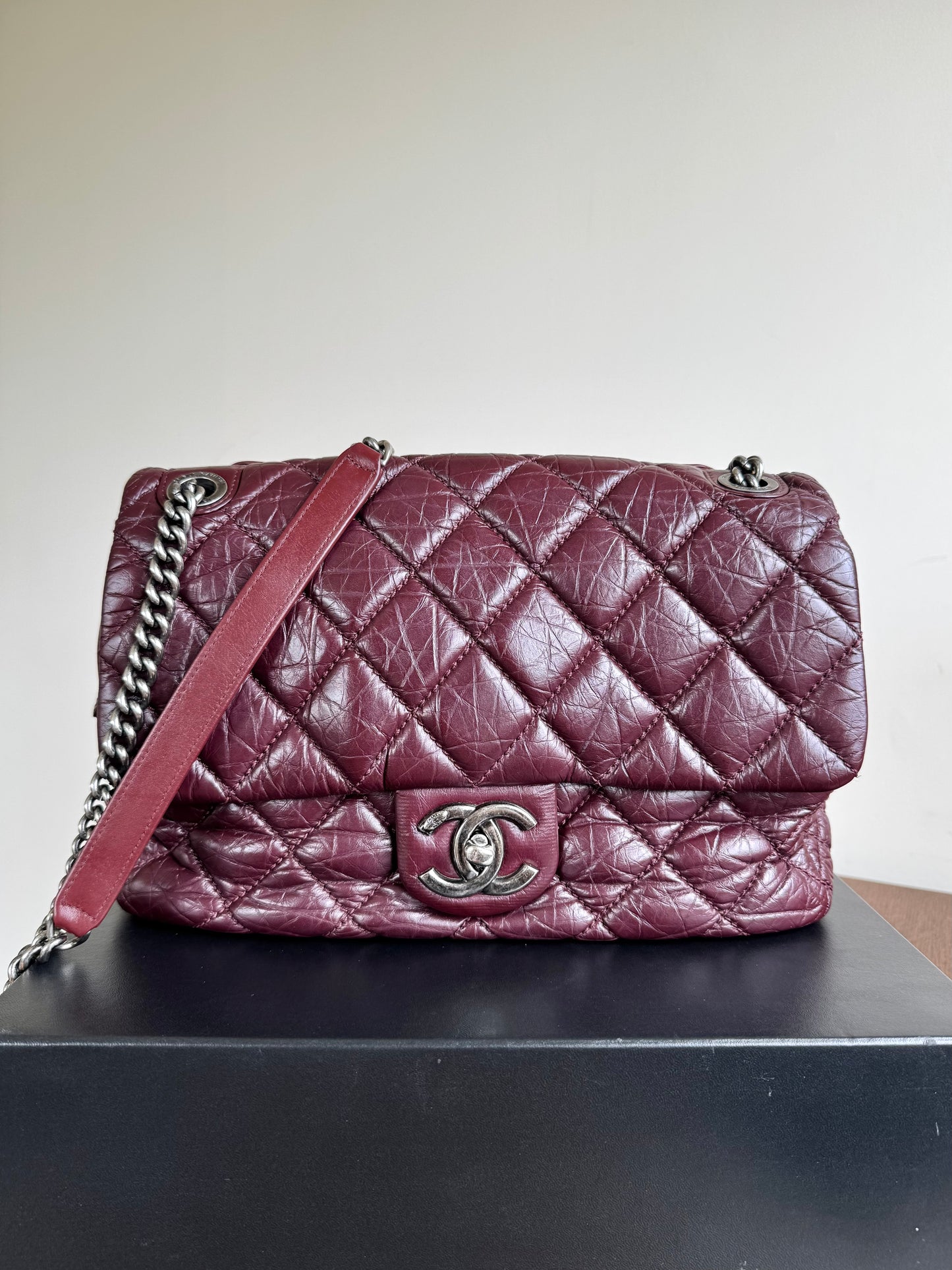 Pre-owned Chanel Portobello Burgundy Aged Calfskin Flap Bag