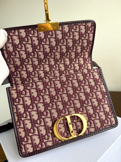 Pre-owned Dior 30 Montaigne Medium Burgundy Canvas Leather Bag