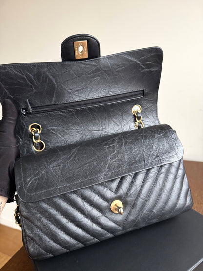 Pre-owned Chanel Timeless Classic Medium V-stitch Black Calfskin Flap Bag