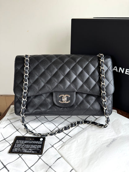 Pre-owned Chanel Timeless Classic Jumbo Black Caviar Flap Bag