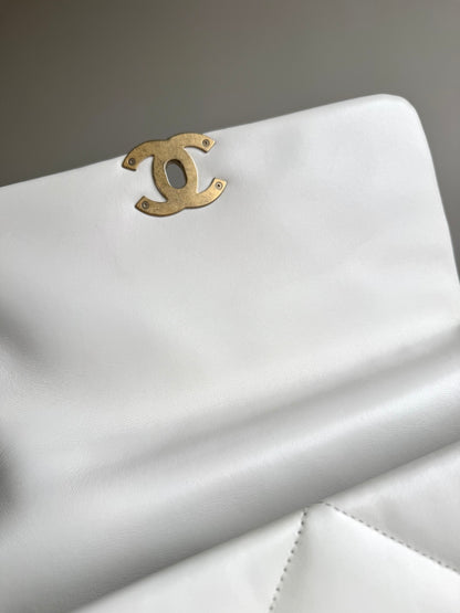 Pre-owned Chanel 19 Large White Lambskin Flap Bag