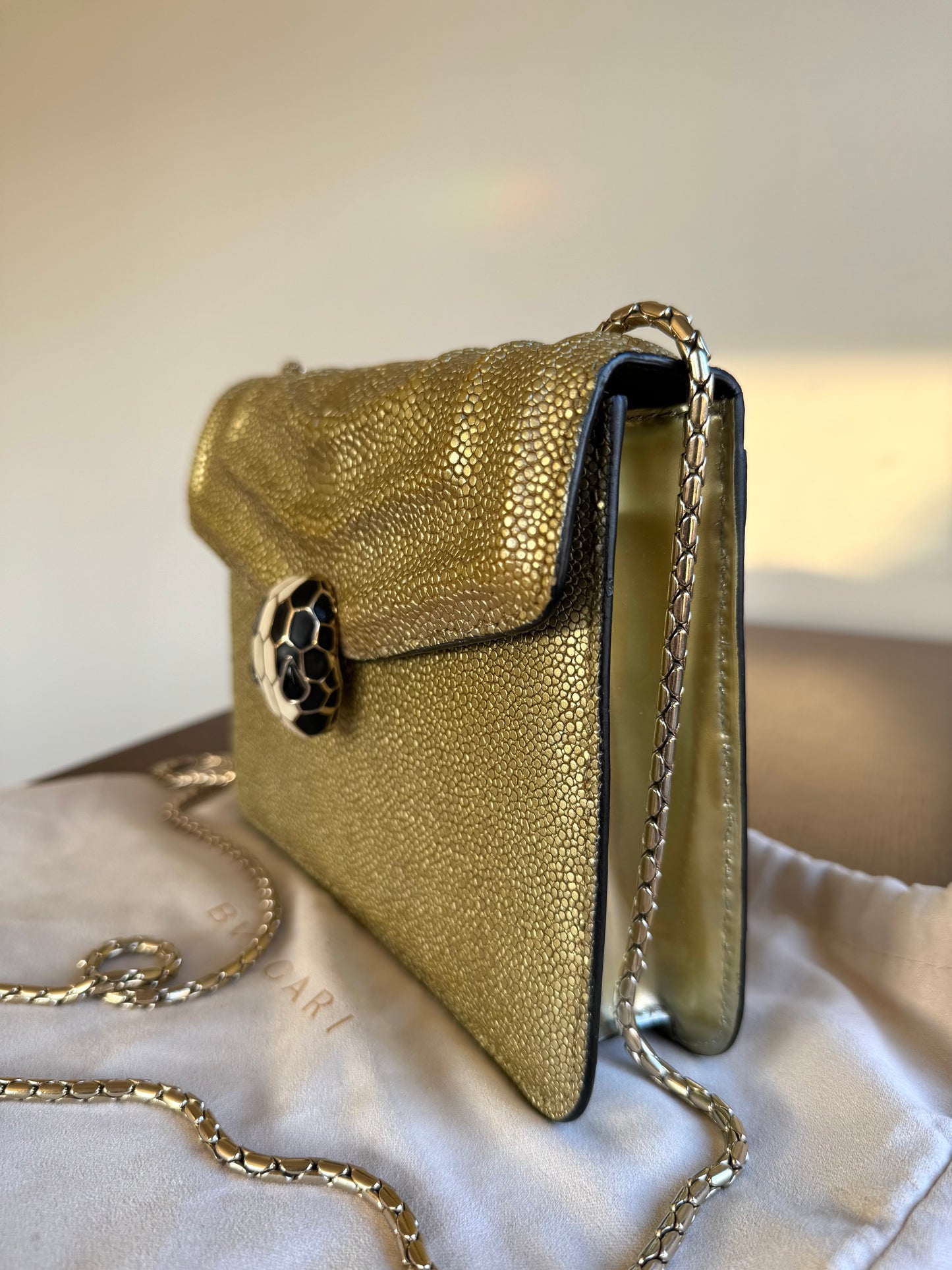 Pre-owned Bvlgari Serpenti Forever Small Gold Stingray Shoulder Bag