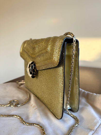 Pre-owned Bvlgari Serpenti Forever Small Gold Stingray Shoulder Bag