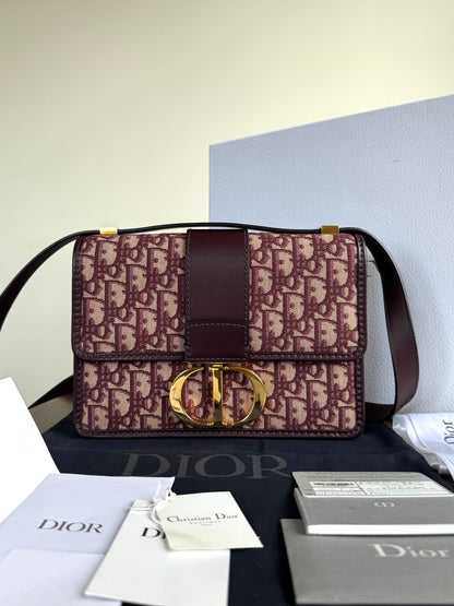 Pre-owned Dior 30 Montaigne Medium Burgundy Canvas Leather Bag