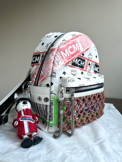 Pre-owned MCM Stark Small White In Flight Print Visetos Backpack