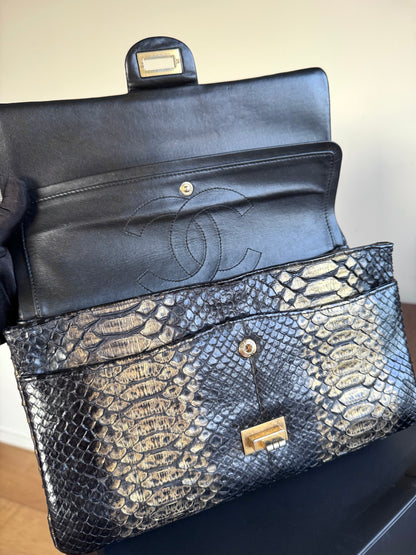 Pre-owned Chanel 2.55 Reissue Large 226 Black Gold Python Flap Bag