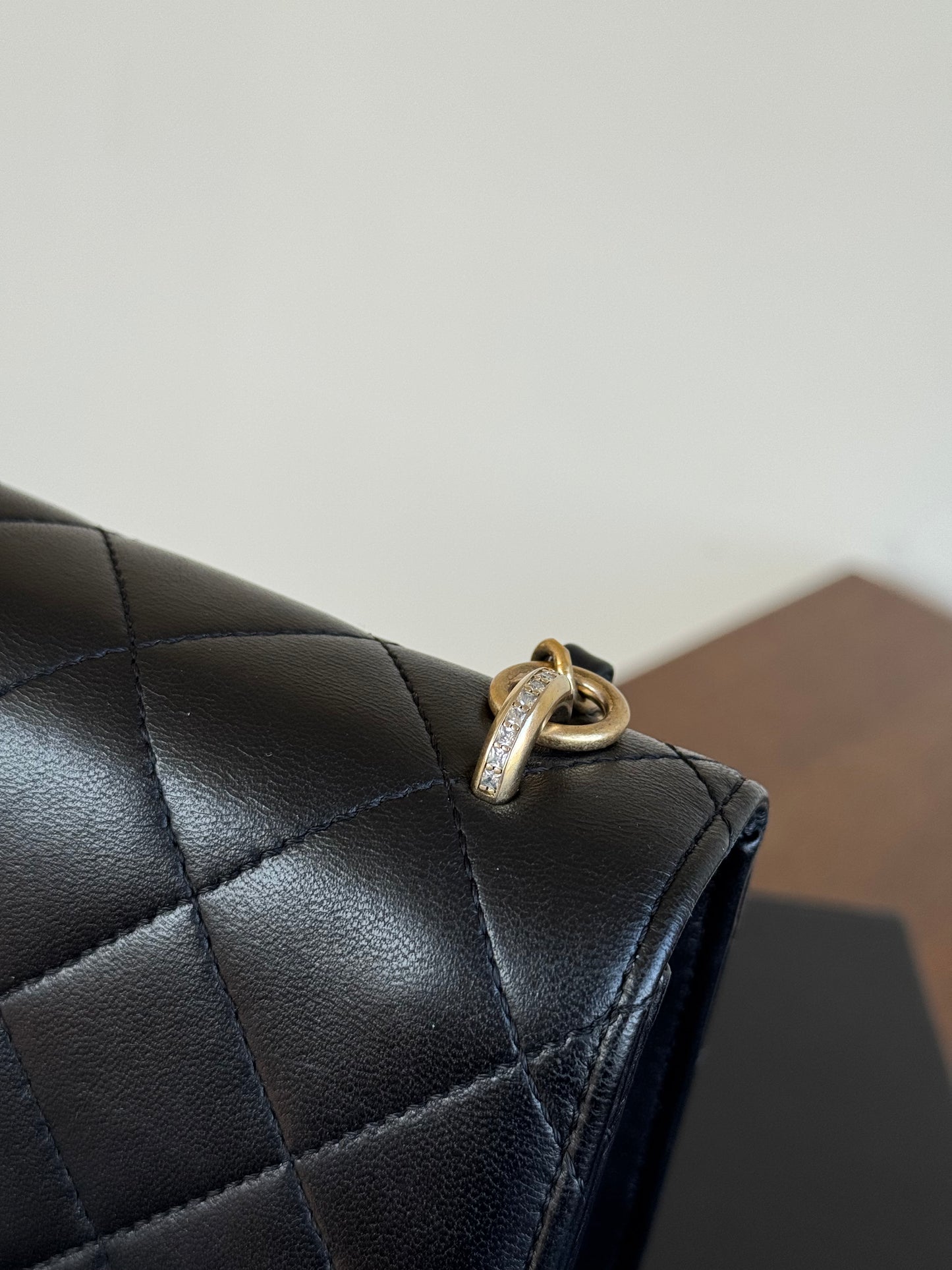 Pre-owned Chanel CC Crystal Geometric Black Lambskin Flap Bag