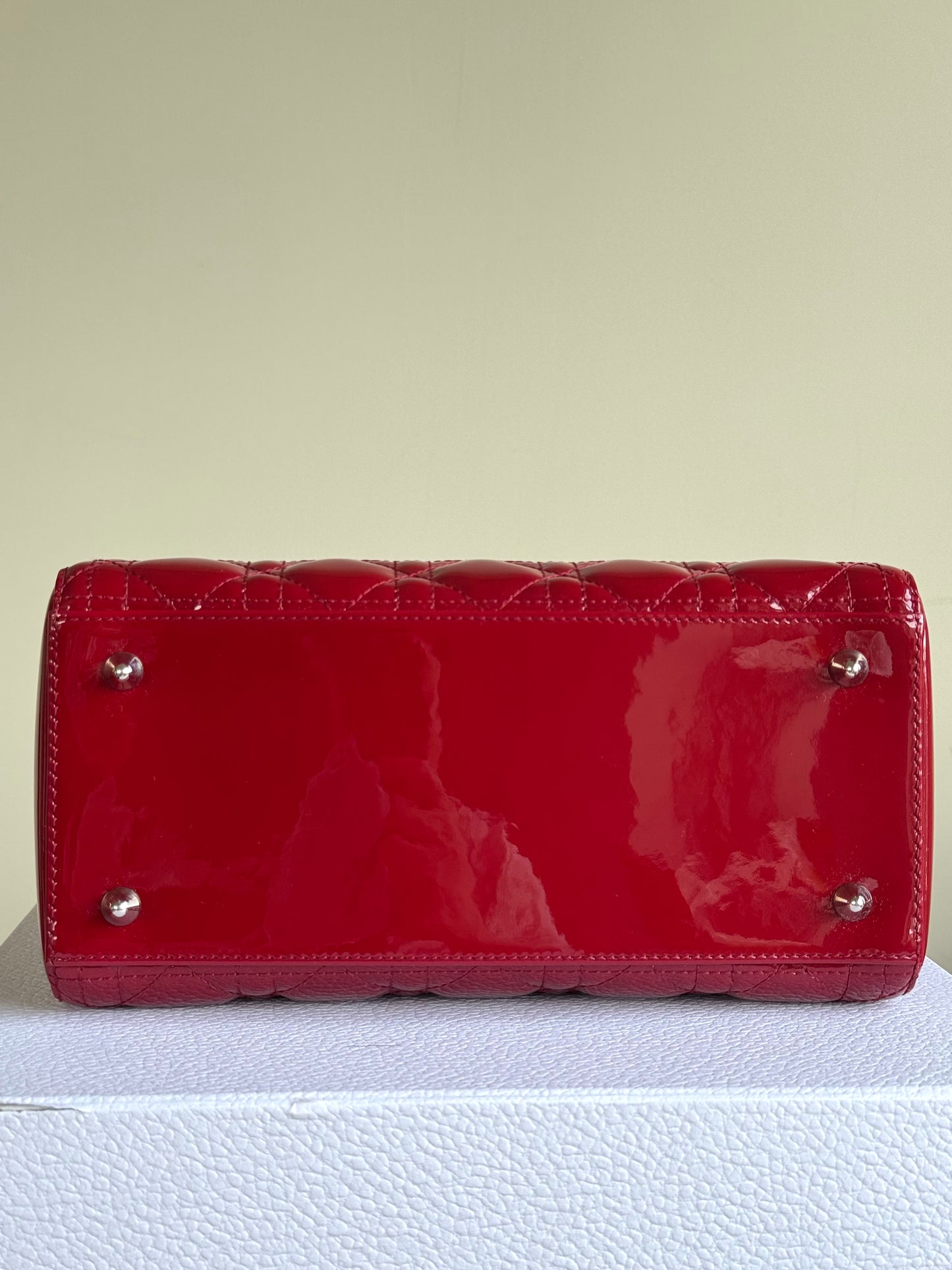 Pre-owned Dior Lady Dior Medium Burgundy Patent Leather Bag