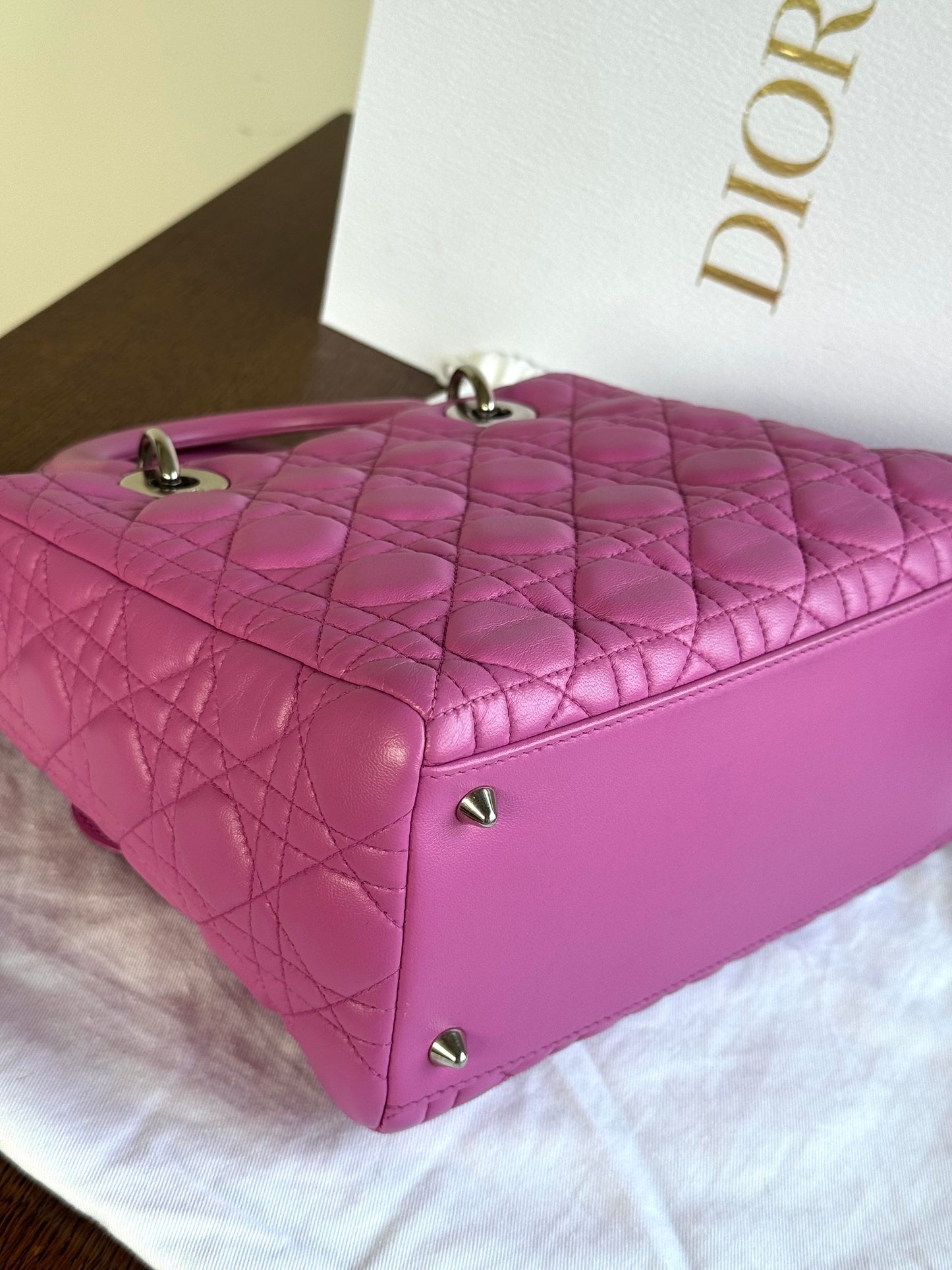 Pre-owned Dior Lady Dior Medium Pink Lambskin Bag
