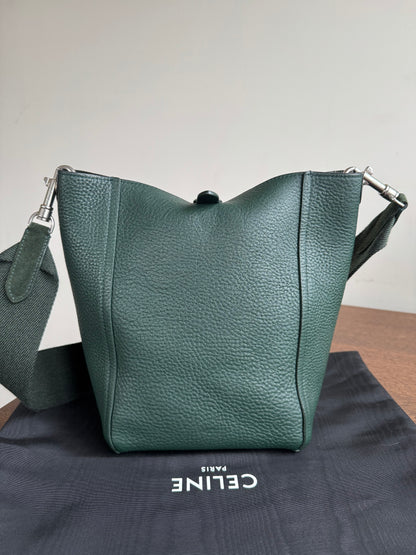Pre-owned Céline Seau Sangle Small Dark Green Leather Tote Bag