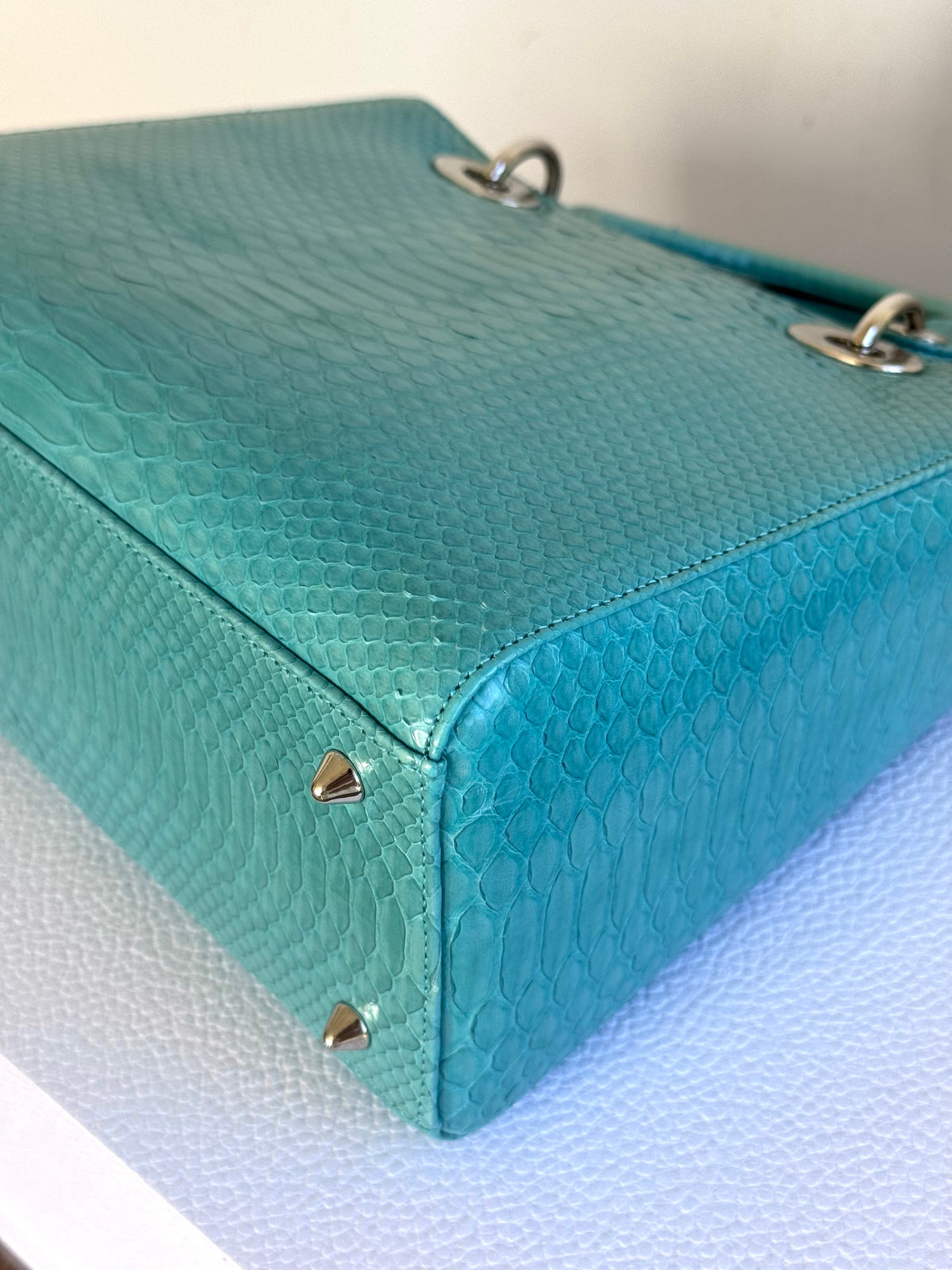 Pre-owned Dior Lady Dior Medium Tiffany Blue Python Bag