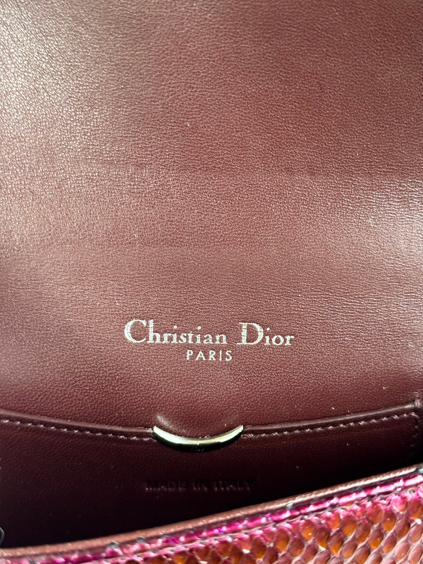 Pre-owned Dior Diorama Mini Metallic Rose Python Flap Bag