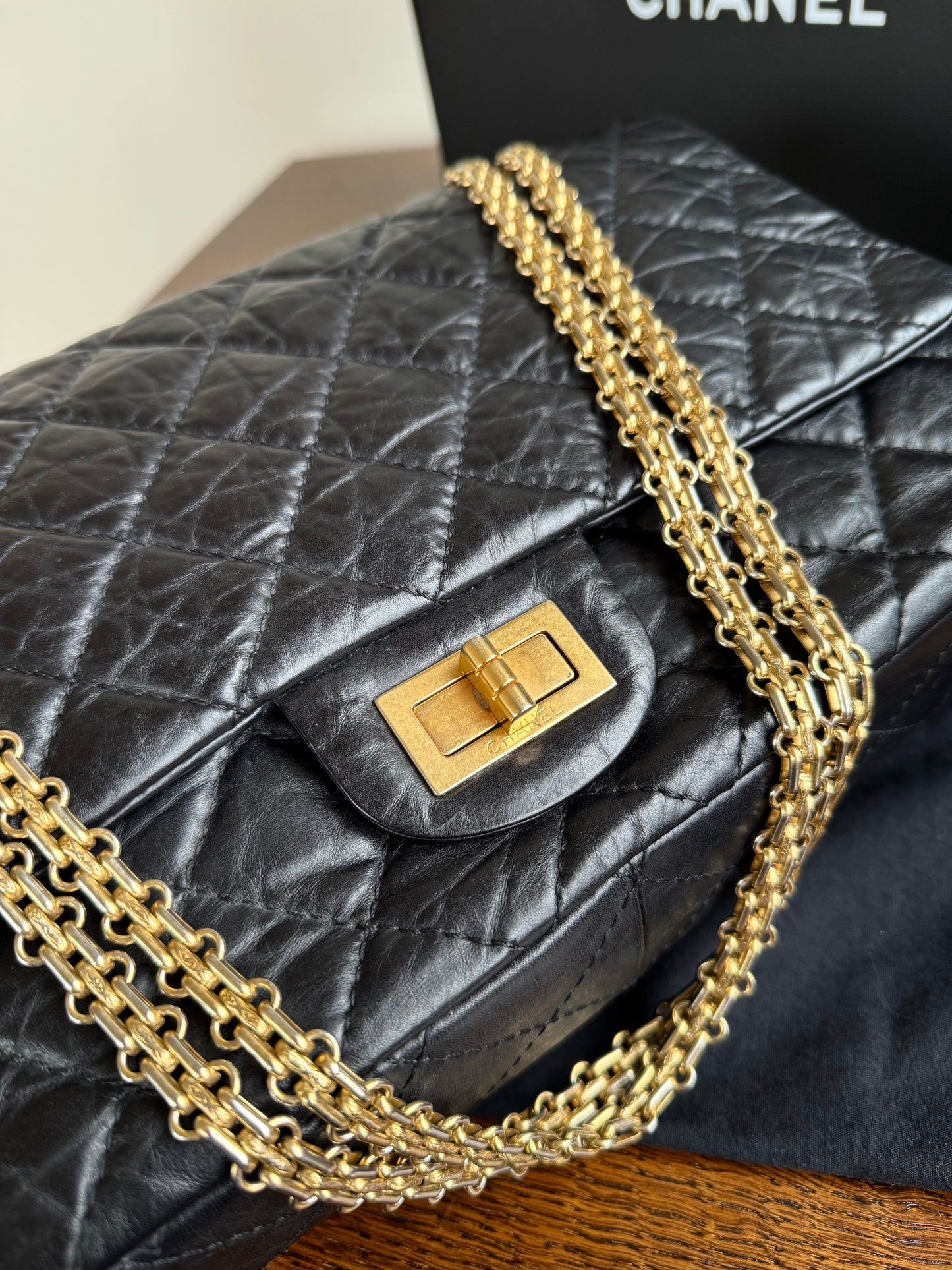 Pre-owned Chanel 2.55 Maxi 227 Black Leather Flap Bag
