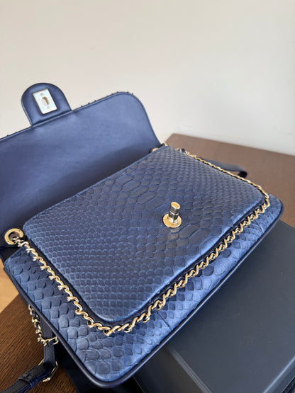 Pre-owned Chanel CC Chain Python Navy Flap Bag