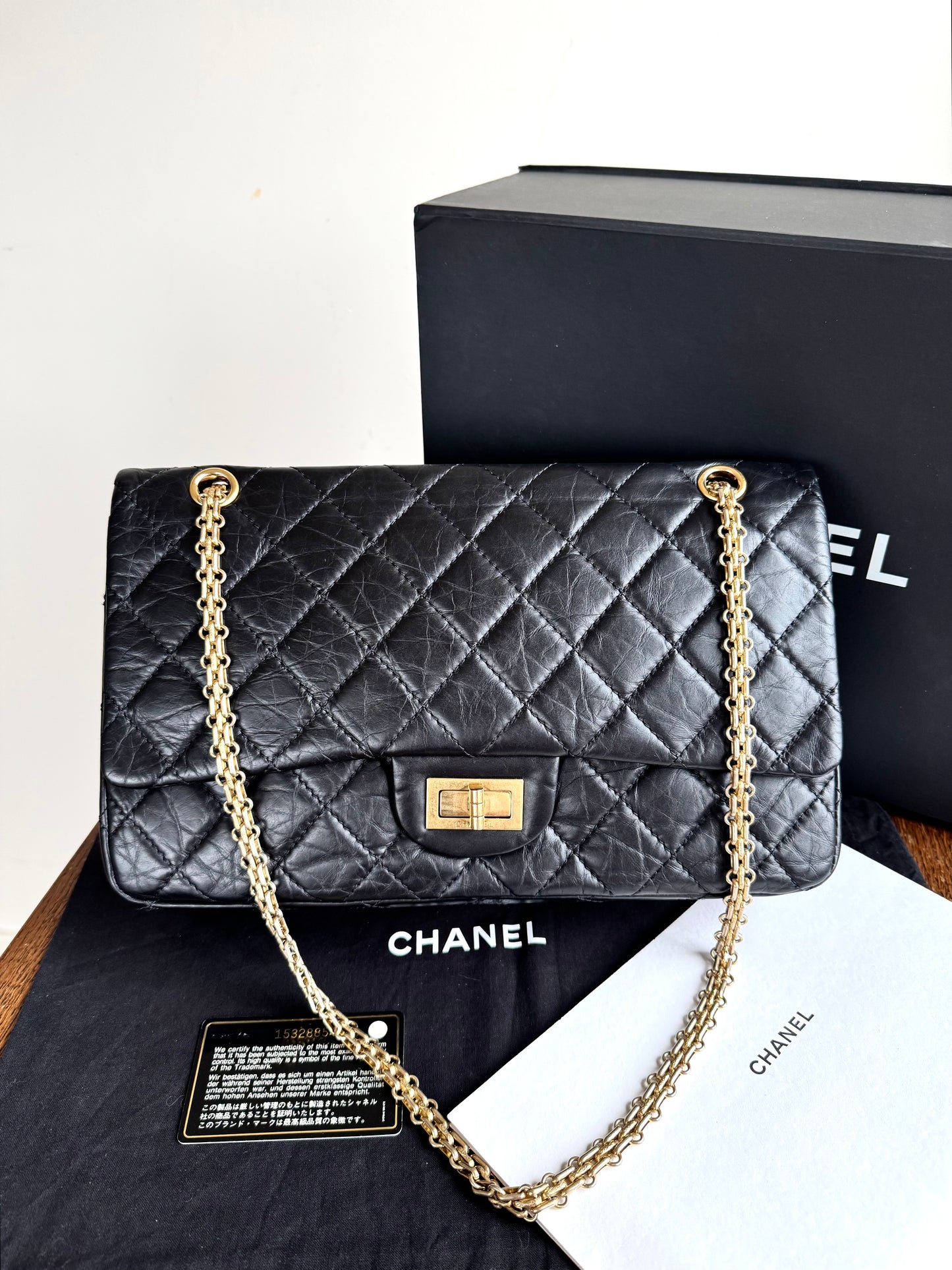 Pre-owned Chanel 2.55 Reissue Maxi 227 Black Calfskin Flap Bag
