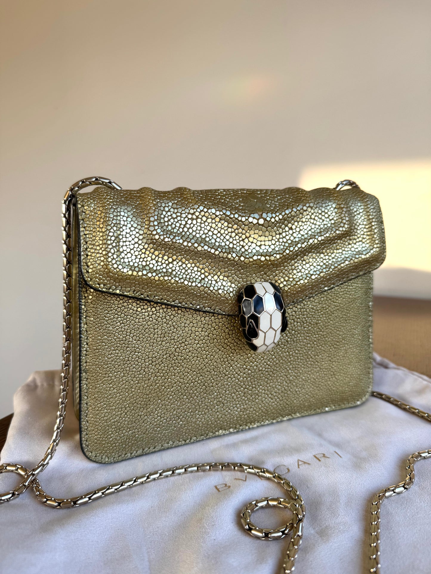 Pre-owned Bvlgari Serpenti Forever Small Gold Stingray Shoulder Bag