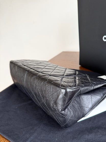 Pre-owned Chanel 2.55 Maxi 227 Black Leather Flap Bag