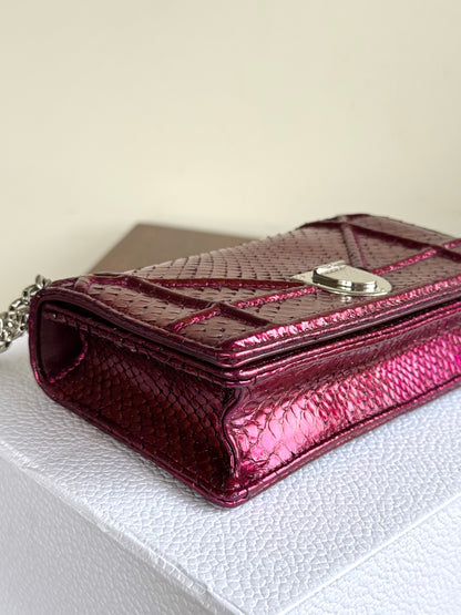 Pre-owned Dior Diorama Mini Metallic Rose Python Flap Bag