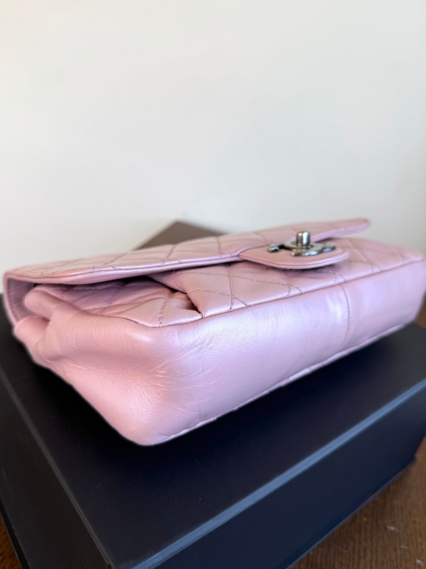 Pre-owned Chanel Coco Pleats Pink Glazed Calfskin Flap Bag