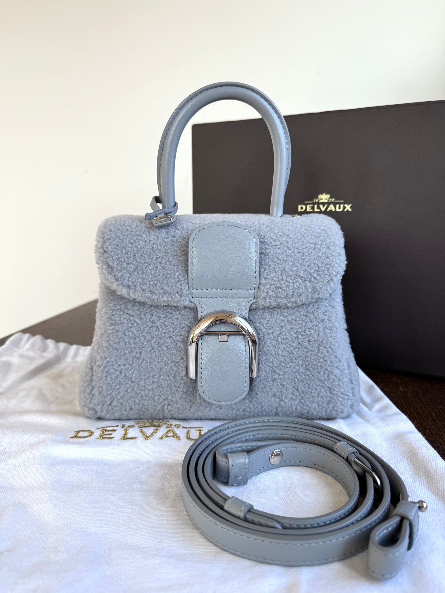 Pre-owned Delvaux Brillant Mini Sweet Cloud Teddy Ice Blue Wool Bag Limited Edition