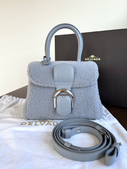 Pre-owned Delvaux Brillant Mini Sweet Cloud Teddy Ice Blue Wool Bag Limited Edition