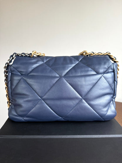 Pre-owned Chanel 19 Small Navy Lambskin Flap Bag